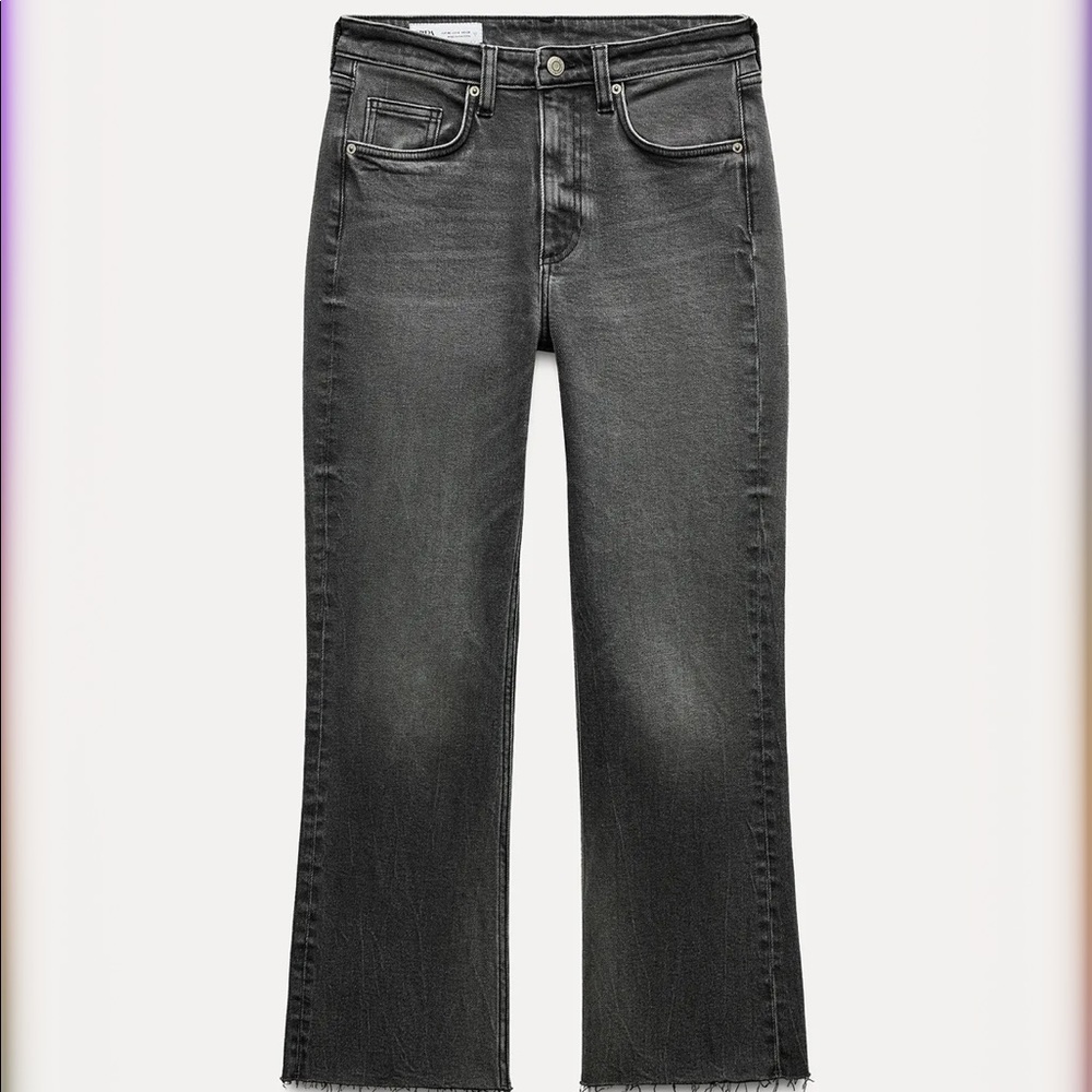 Zara cropped slightly flared TRF jeans, washed grey, size 8.